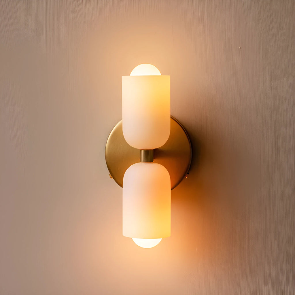 Cream style double head wall lamp with white glass shade and iron base for bedroom