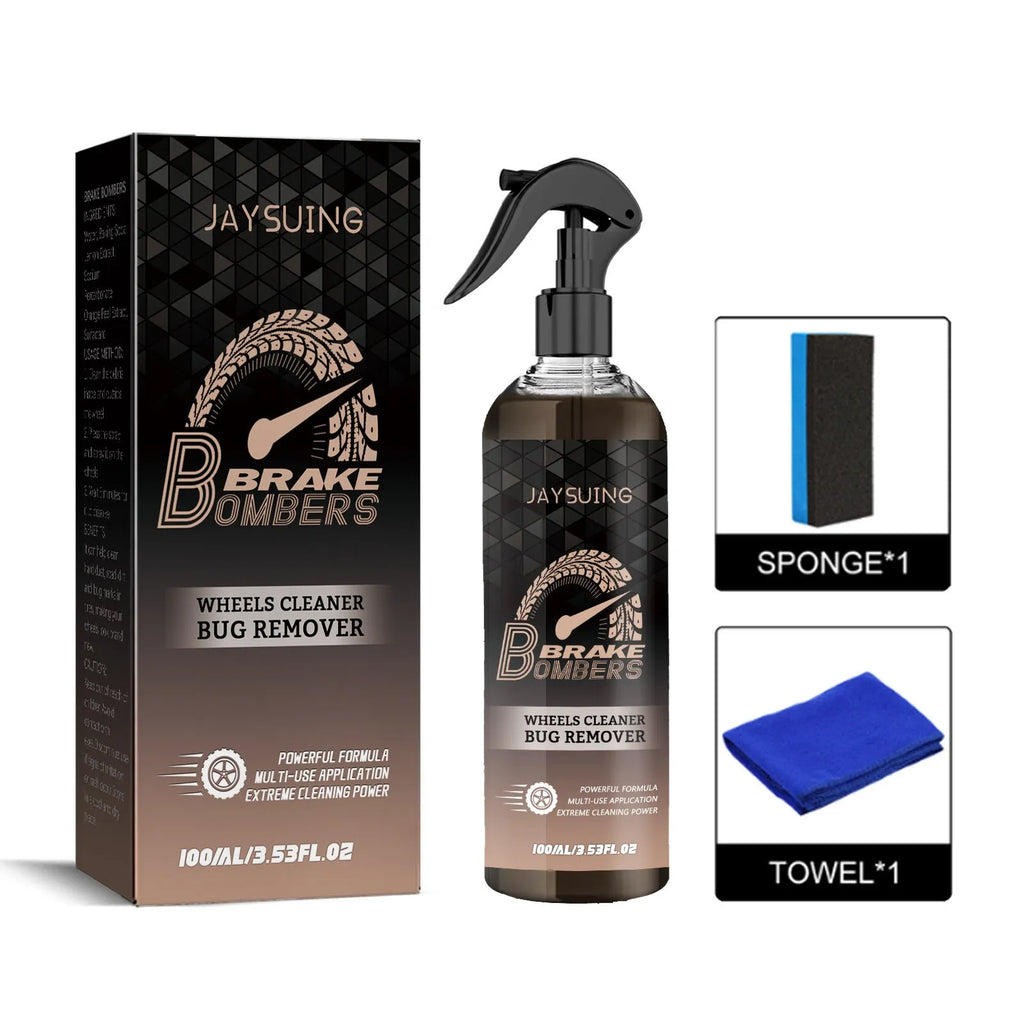 Car brake disc cleaning kit with 100ml spray bottle, small sponge, and microfibre cloth.