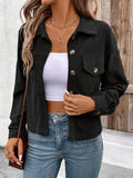 Women's retro artistic shirt coat jacket in medium thickness polyester fabric, button front with long sleeves