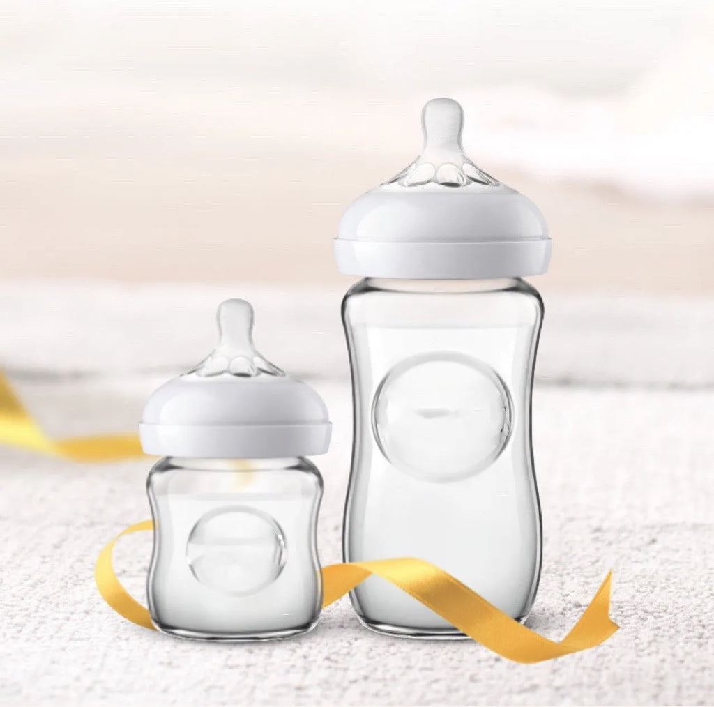 Petal nipple baby feeding bottle in transparent, pink purple, or light blue, 125ml or 330ml
