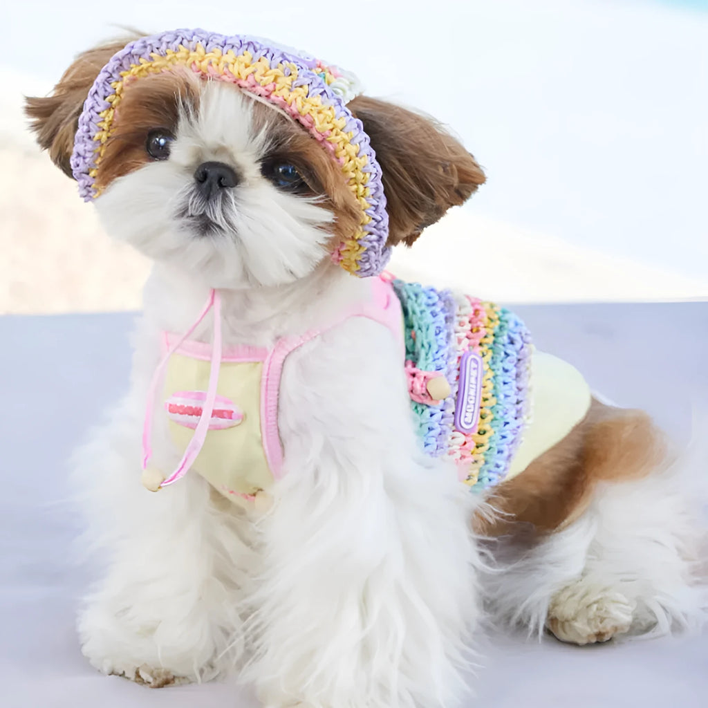 Woven paper dog sun hat for small dogs in summer, sizes S M L