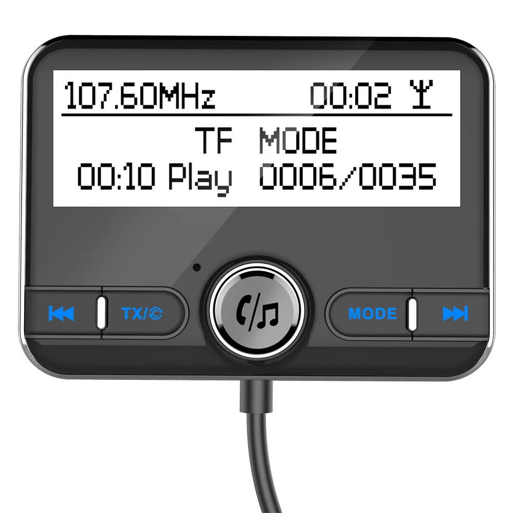2.4 inch car DAB digital radio adapter with Bluetooth and QC3.0 in black, featuring LCD display and power cord