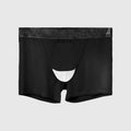 Men's ice silk nylon boyshorts underwear in black, shown laid flat.
