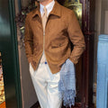 Men's suede bomber jacket, zip front, 100% polyester, dark brown dark green light khaki grey, sizes M-3XL