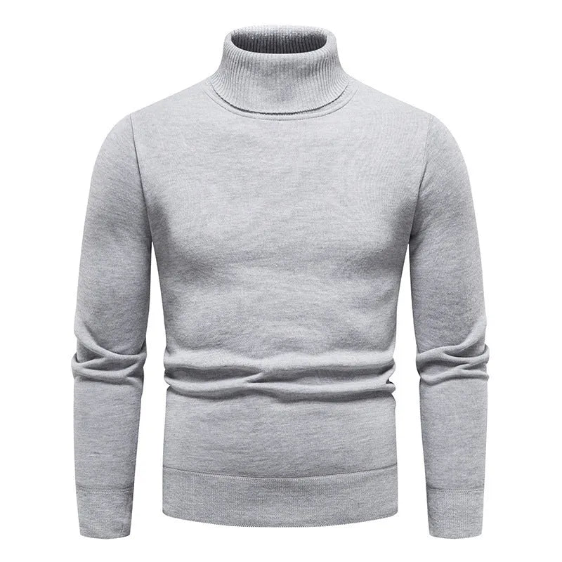 Men's fleece-lined turtleneck sweater in beige, straight pullover, sizes M-4XL