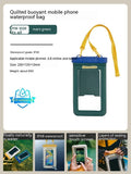 Quilted buoyancy waterproof phone bag in Mars Green with touch screen window, fitting phones up to 6.8 inches.