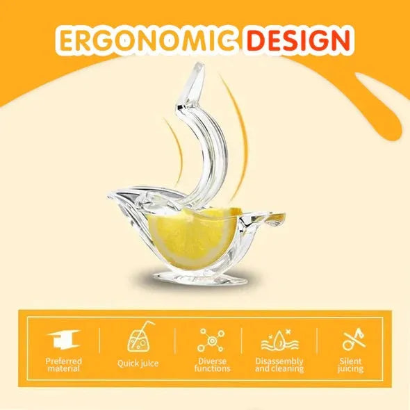 Transparent acrylic bird-shaped manual lemon juicer for fresh citrus extraction