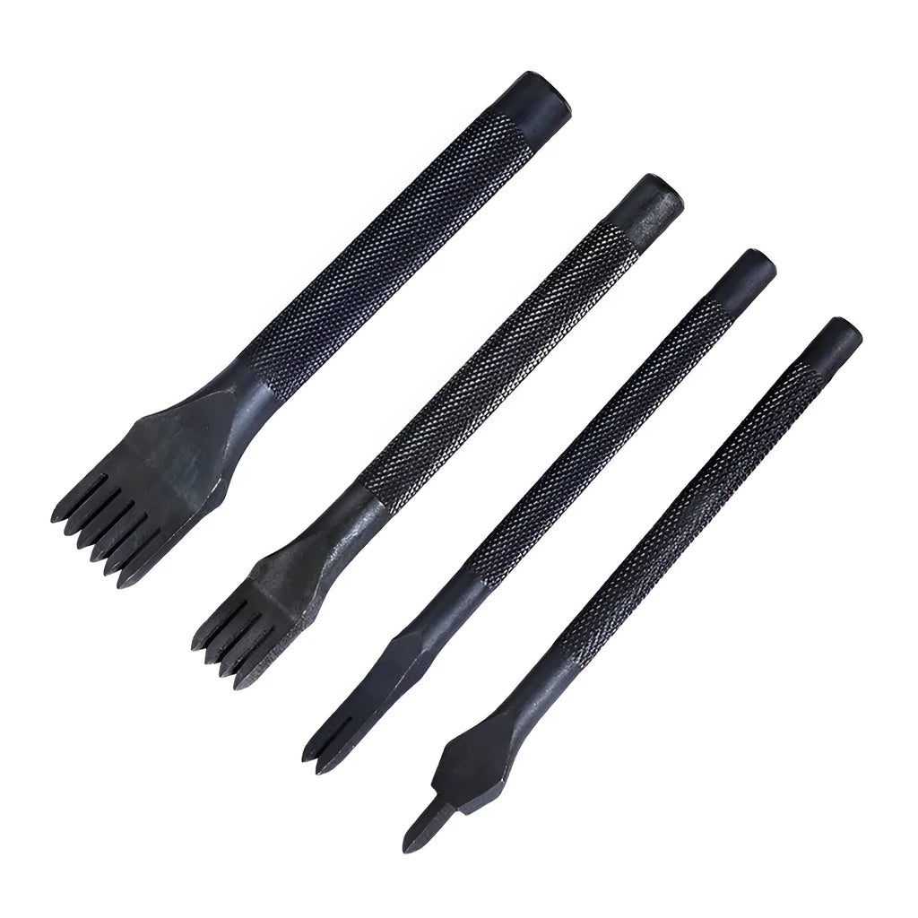 Black leather punch tool with diamond teeth, 3mm pitch, on a workbench