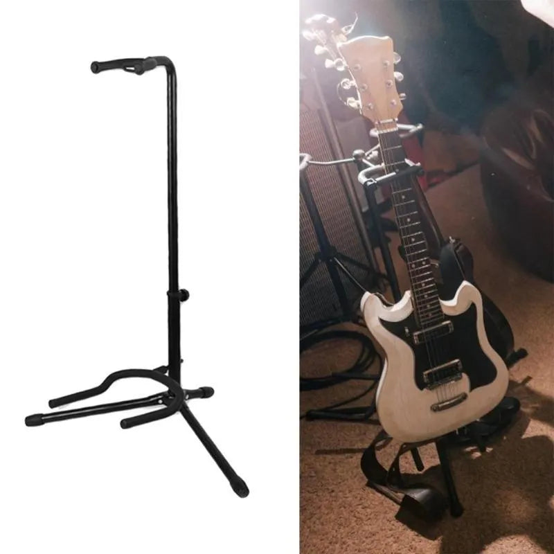Black metal foldable guitar stand with rubber instrument contact points