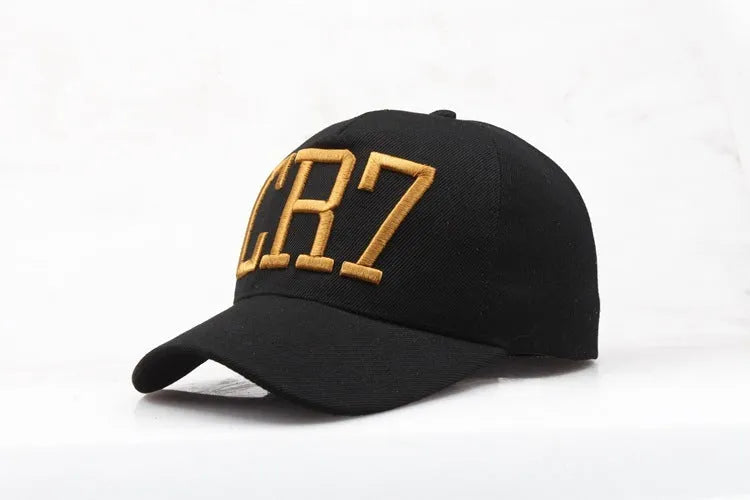 CR7 black cotton baseball cap with big curling brim and high top crown