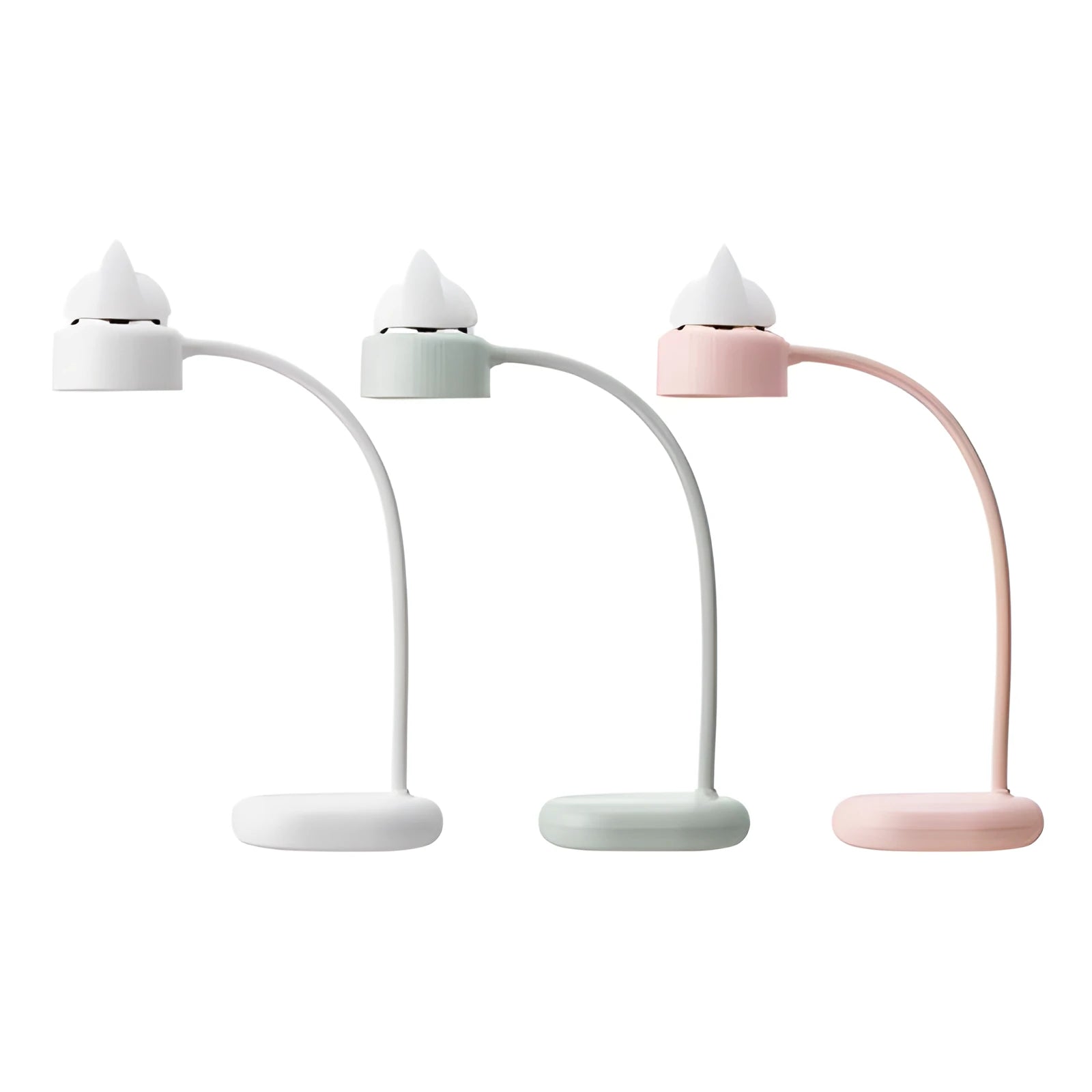 White clip-on LED desk lamp with touch controls and built-in battery attached to desk edge