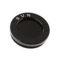Set of six telescope eyepiece colour filters: green, blue, red, yellow, purple, black on white background
