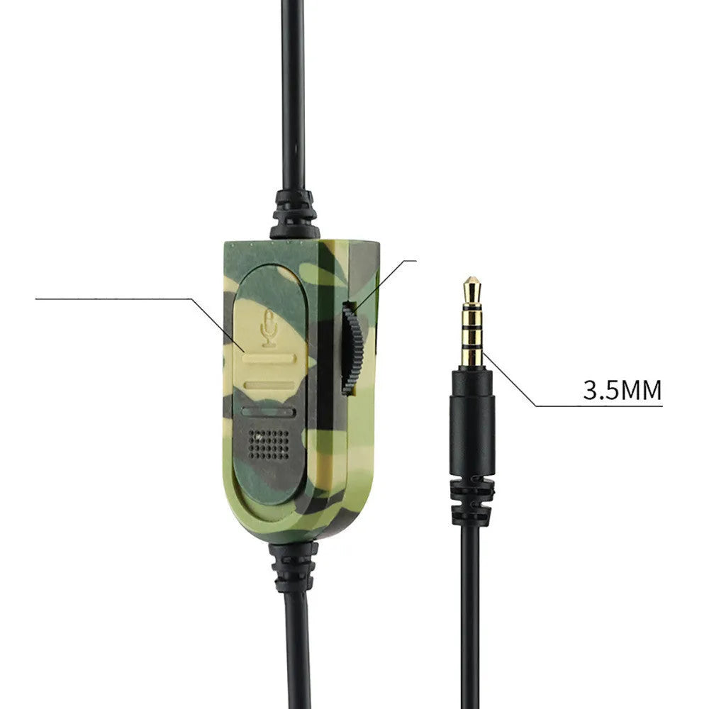 Army green camouflage wired gaming headset with microphone and over-ear design