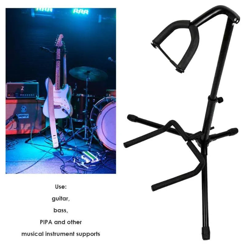 Black metal foldable guitar stand with rubber instrument contact points