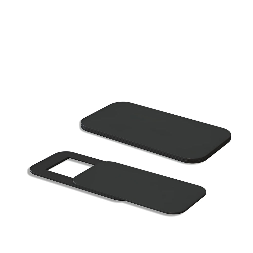 Plastic camera privacy sticker in square 9.2x18mm size, black colour, on laptop webcam