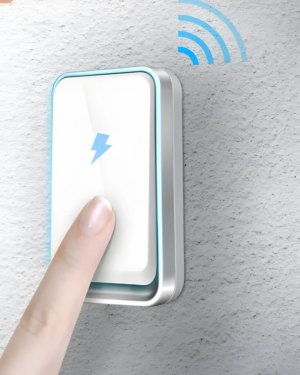Wireless door bell with 150 metre range, 433MHz frequency, 110-250V bell power, and 4 volume levels
