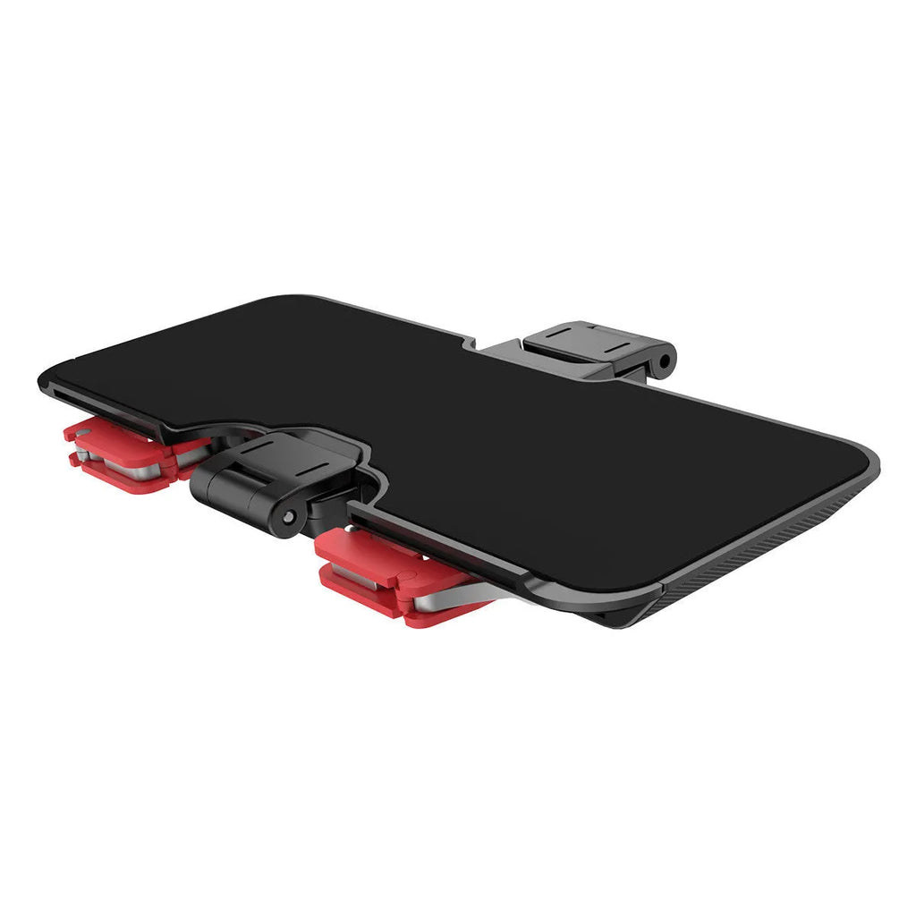 Black PG-9137 mobile gaming trigger handle attached to a phone showing the hidden trigger and telescopic clip.