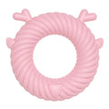 Deer-shaped blue dog chew toy with spiral grooves for teeth cleaning, shown next to a measuring tape indicating its 13cm size.