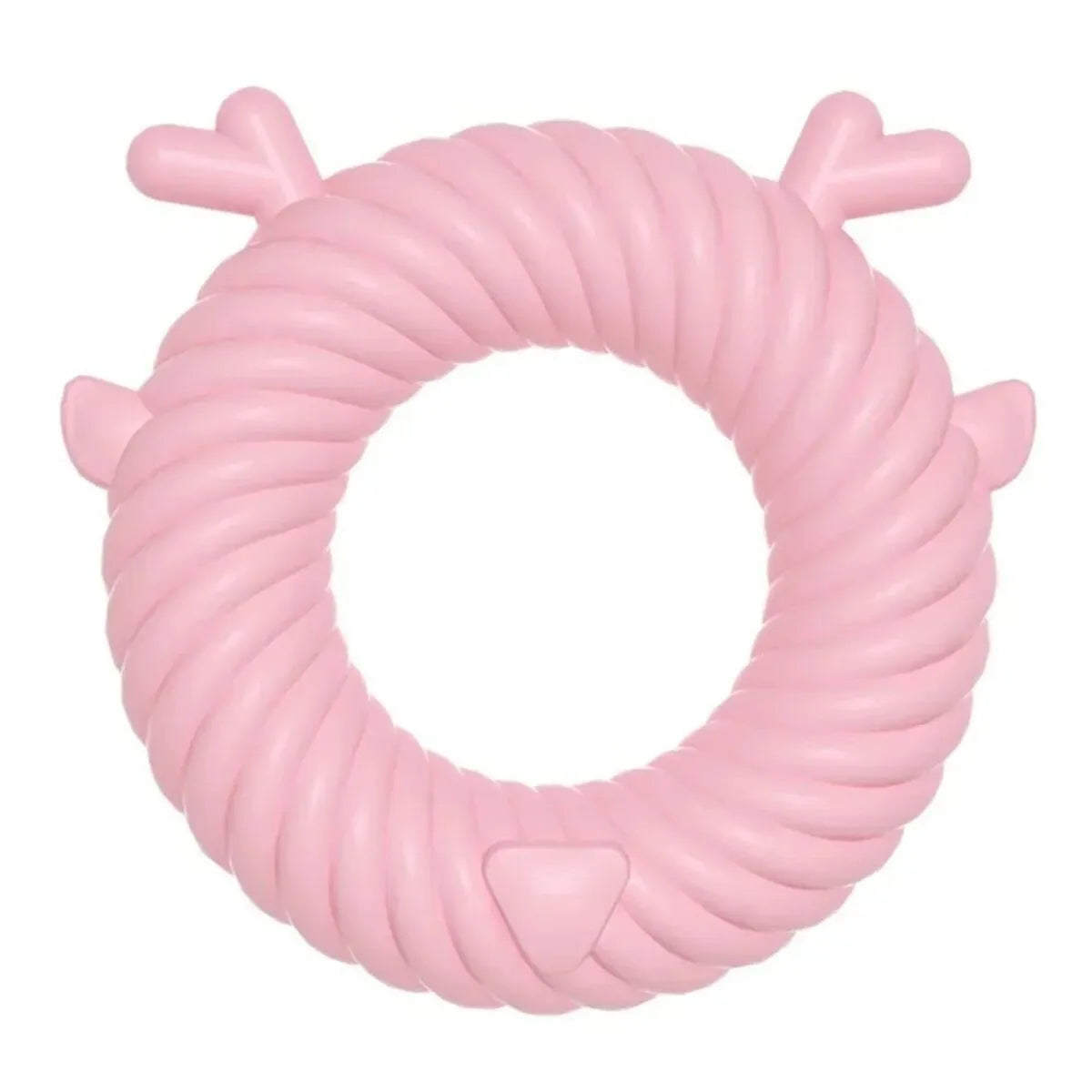 Deer-shaped blue dog chew toy with spiral grooves for teeth cleaning, shown next to a measuring tape indicating its 13cm size.