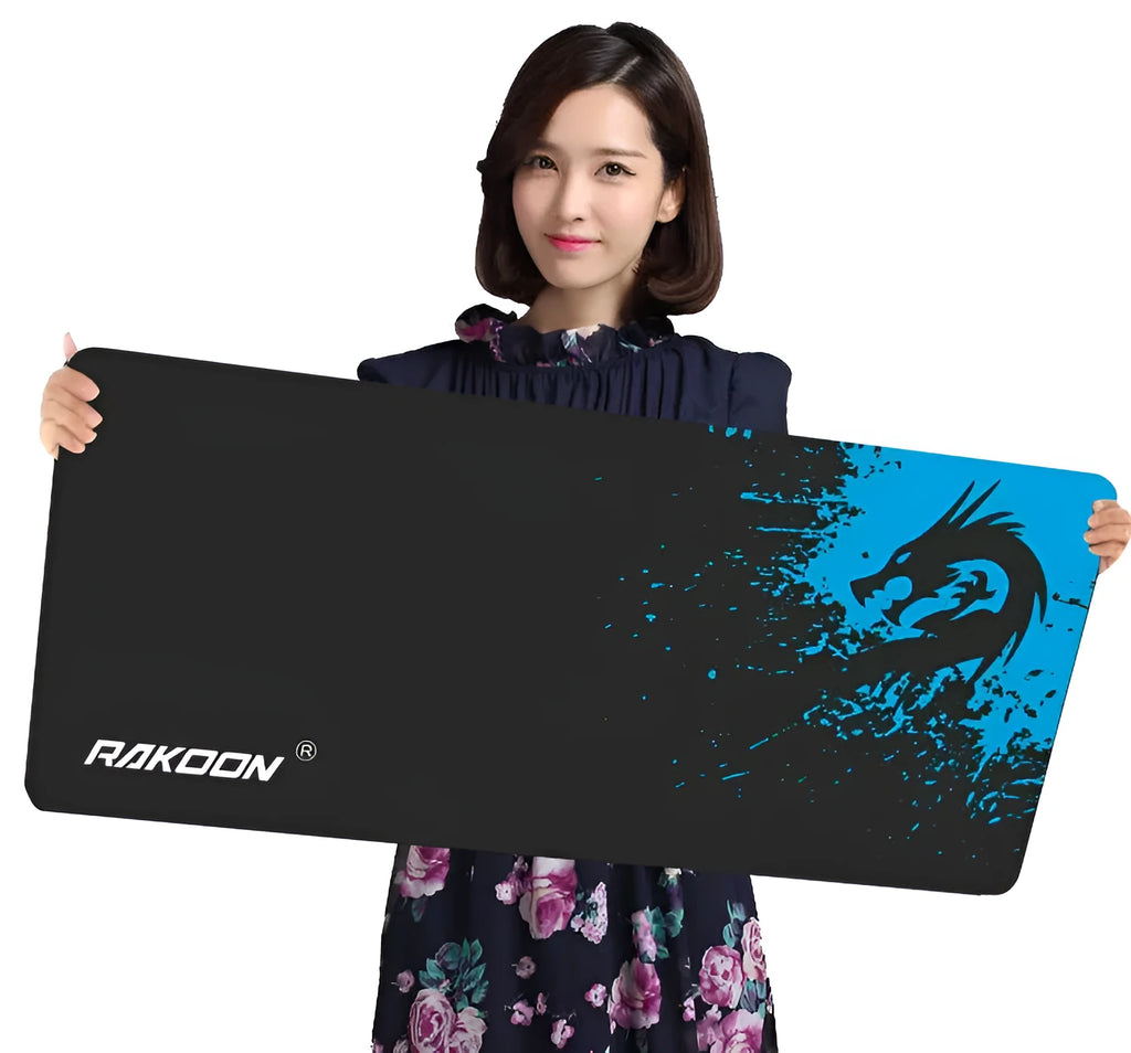 Seam Blue Dragon patterned single-sided mouse pad on a desk, available in multiple sizes.