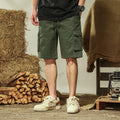 Men's loose cargo trousers in stretch cotton, multi-pocket, fifth length, grey black khaki army green