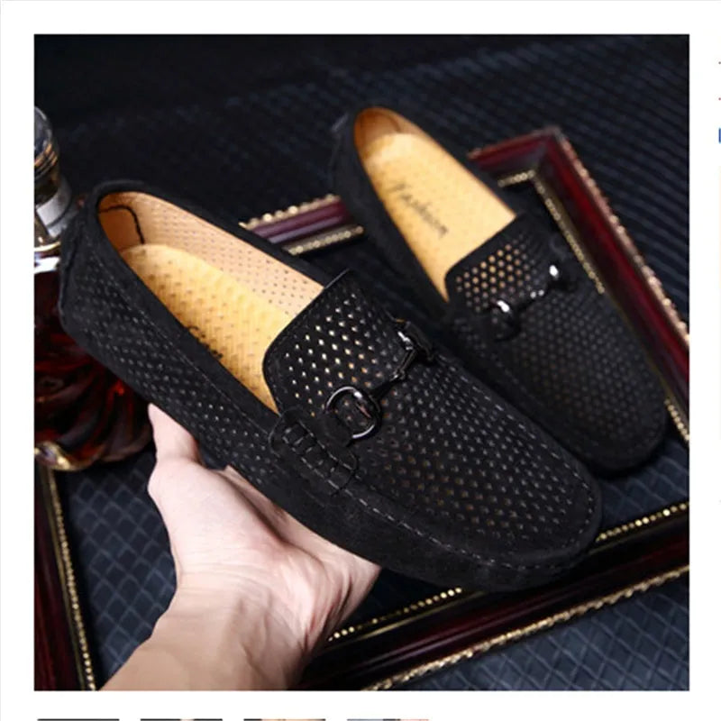 Breathable hollow casual shoes flat heel round toe summer slip-on khaki colour