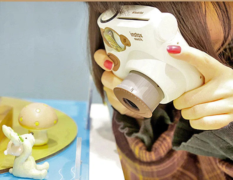 Instant imaging camera Mini 7s upgrade in milk coffee colour with portable manual telescopic lens and auto focus.