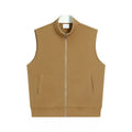 Men's cotton blend cardigan vest in desert khaki and satay apricot, loose fit, straight hem, pockets with embedded lines