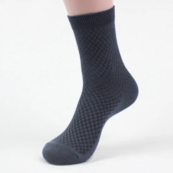 Men's bamboo fibre socks with small square pattern in five colour options.