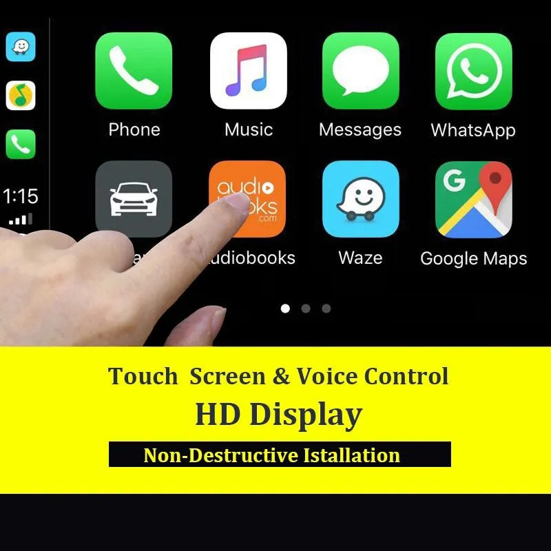 Black Wireless CarPlay USB dongle for connecting iPhone to Android car stereo systems.