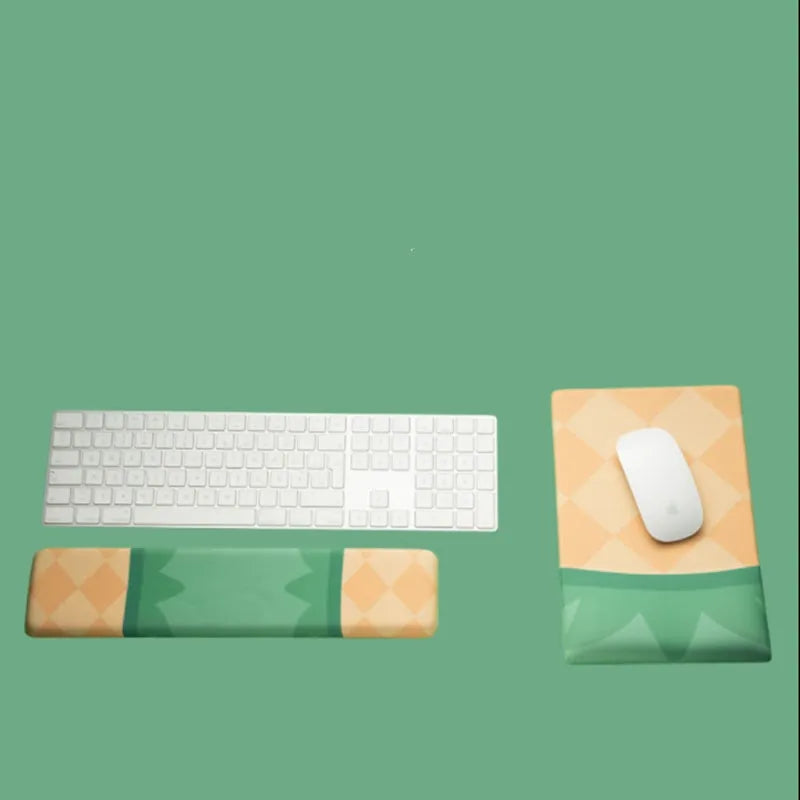 Pineapple fruit memory foam wrist rest with cloth cover on a desk, showing 36CM size
