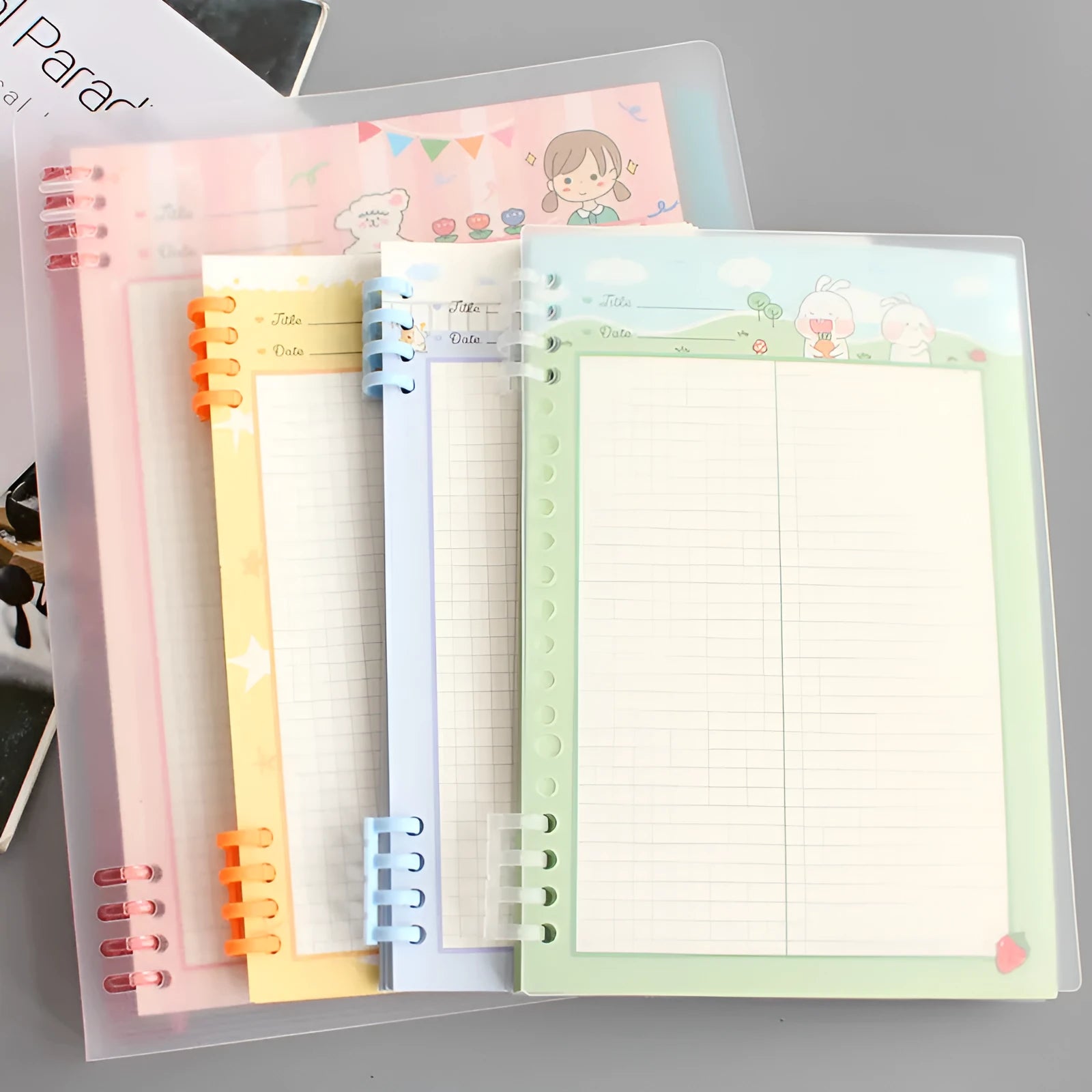 B5 size 8-hole refill paper pad with coloured PP plastic shell cover