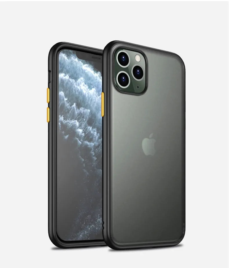 Frosted solid-colour protective back cover for iPhone 11 with visible corner airbag design.