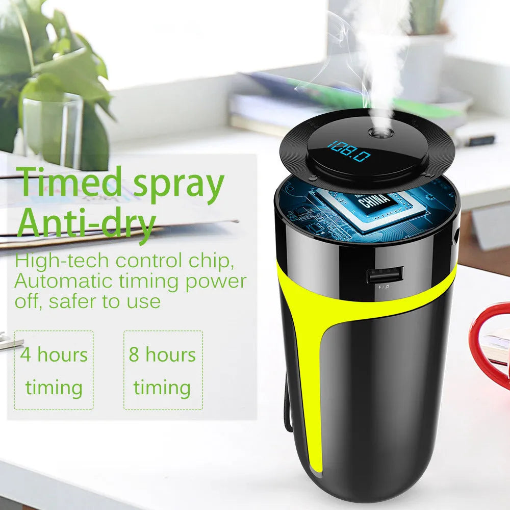 Black multifunctional air purifier 73x73x152mm on desk with USB cable