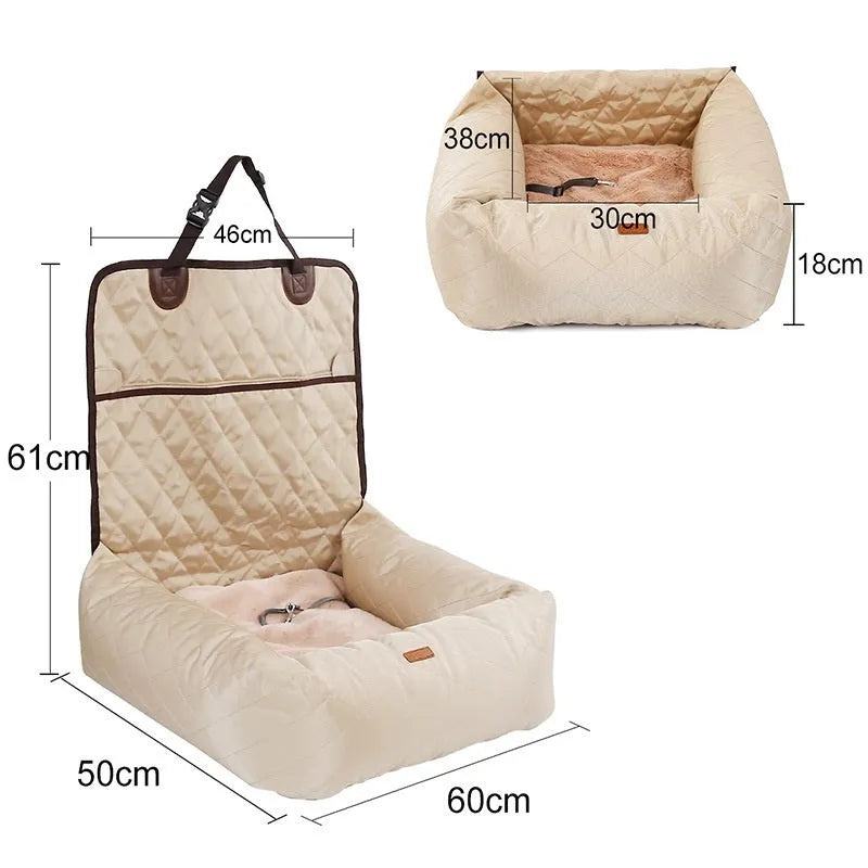 2-in-1 pet dog carrier folding car seat pad, 60x50x61cm, beige option, with waterproof Oxford base