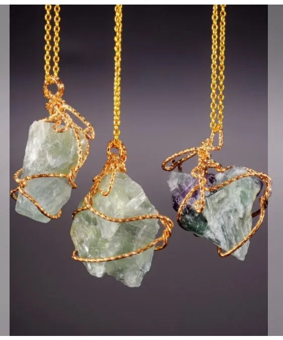 Natural stone pendant irregular rough crystal necklace amethyst with gold setting