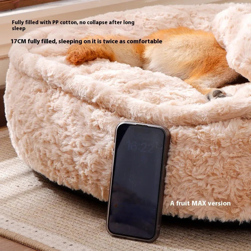 Milk tea coloured round nest pet bed with removable washable cover
