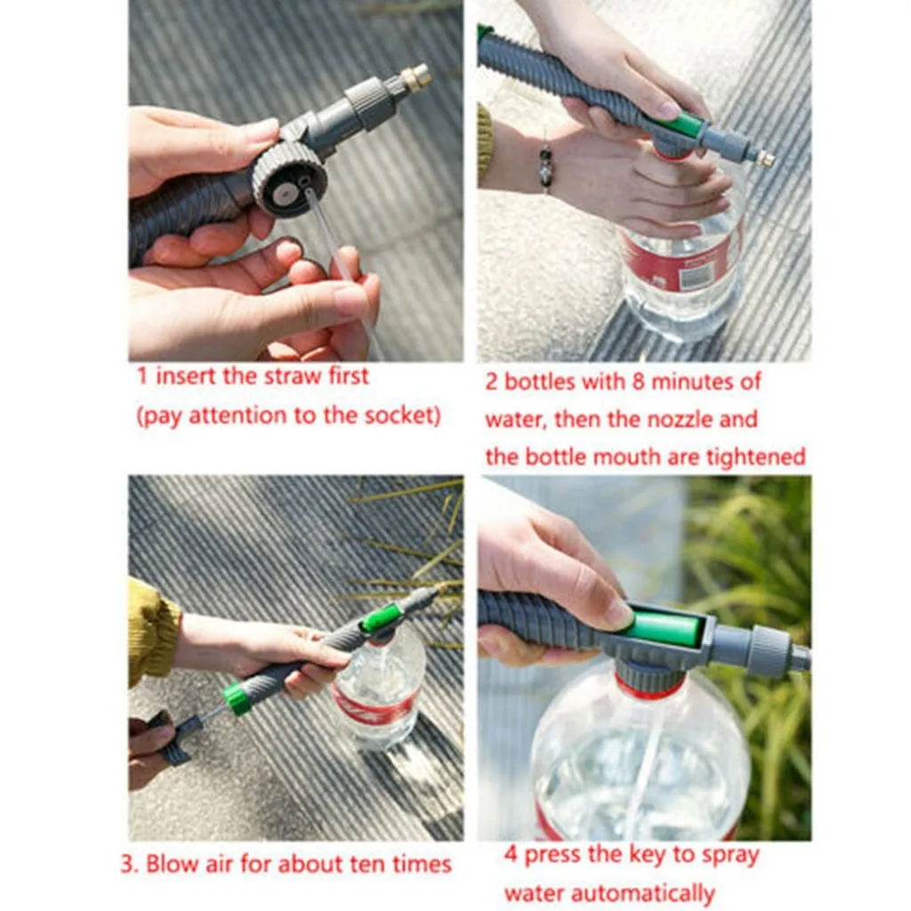 Universal watering sprayer nozzle attachment for plastic beverage bottles with 30cm tube