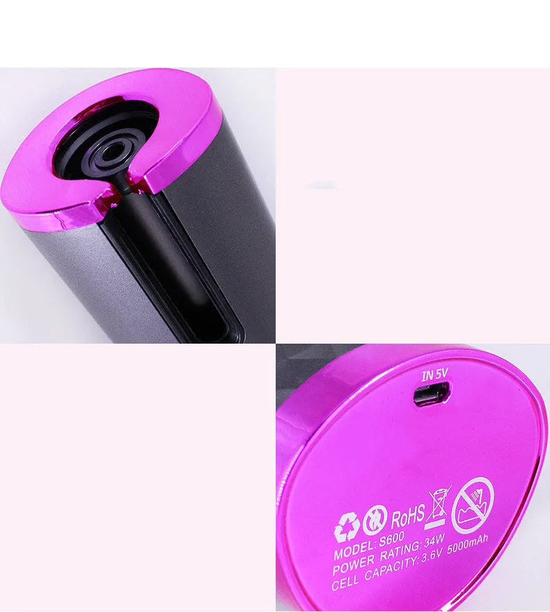 Rechargeable automatic hair curler with LCD display in black, pink, pinkgrey or white colour