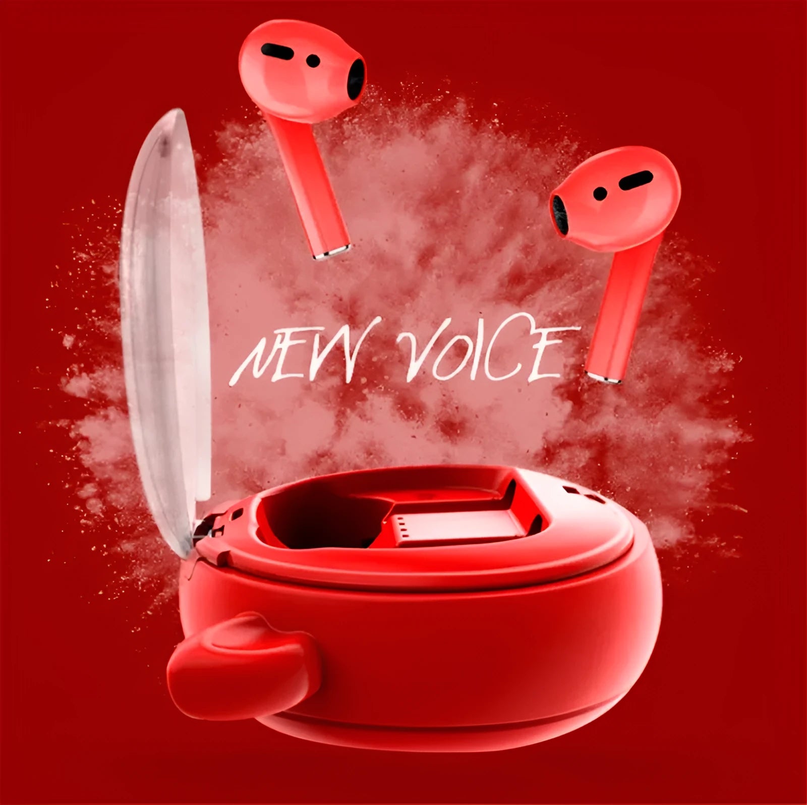 Macaron Red TWS Bluetooth 5.0 wireless headset with in-ear design and compact dimensions