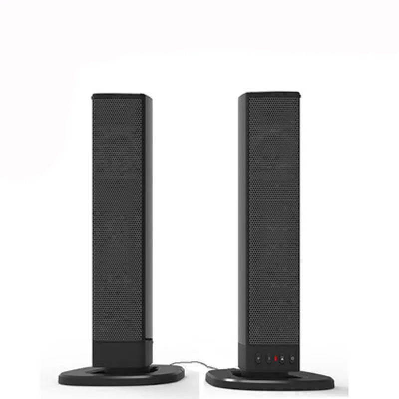 Black foldable split Bluetooth speaker showing USB port and buttons, length 490mm.
