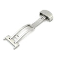Silver stainless steel single-side folding watch buckle clasp on a white background
