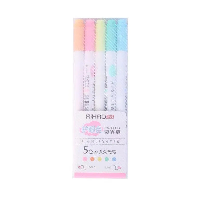 5 double-headed gel pens in different colours showing both chisel and fine bullet tip styles