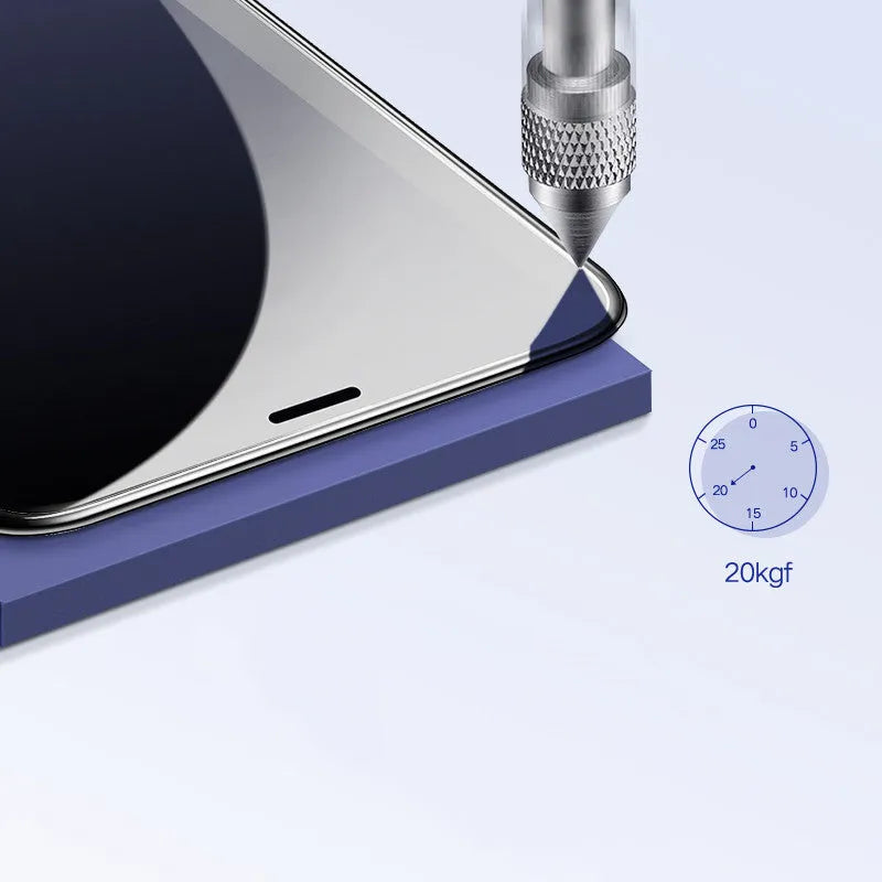 Apple iPhone 9D privacy tempered glass screen protector showing anti-glare anti-fingerprint surface