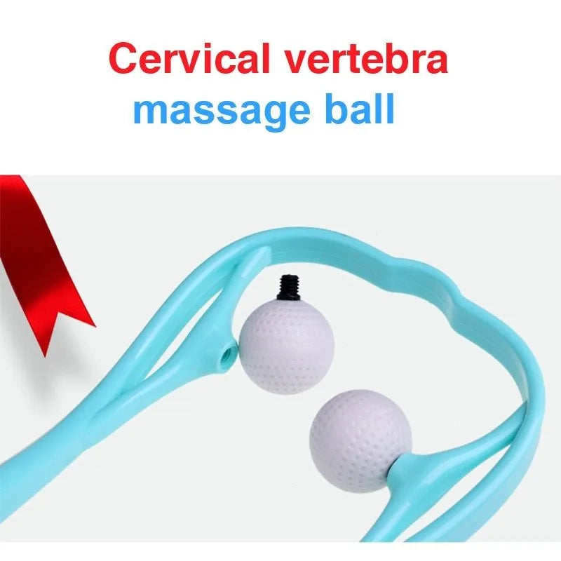Blue plastic neck massager hand roller with adjustable stand and 3D floating massage points.