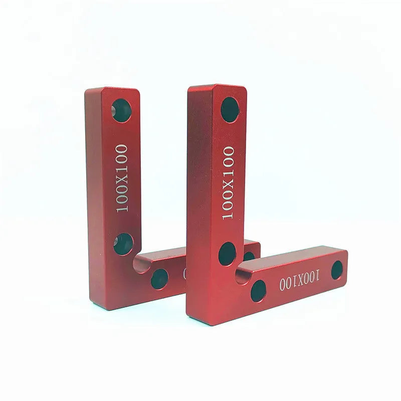 Aluminium right angle positioning block for woodworking with laser-etched measuring scale.