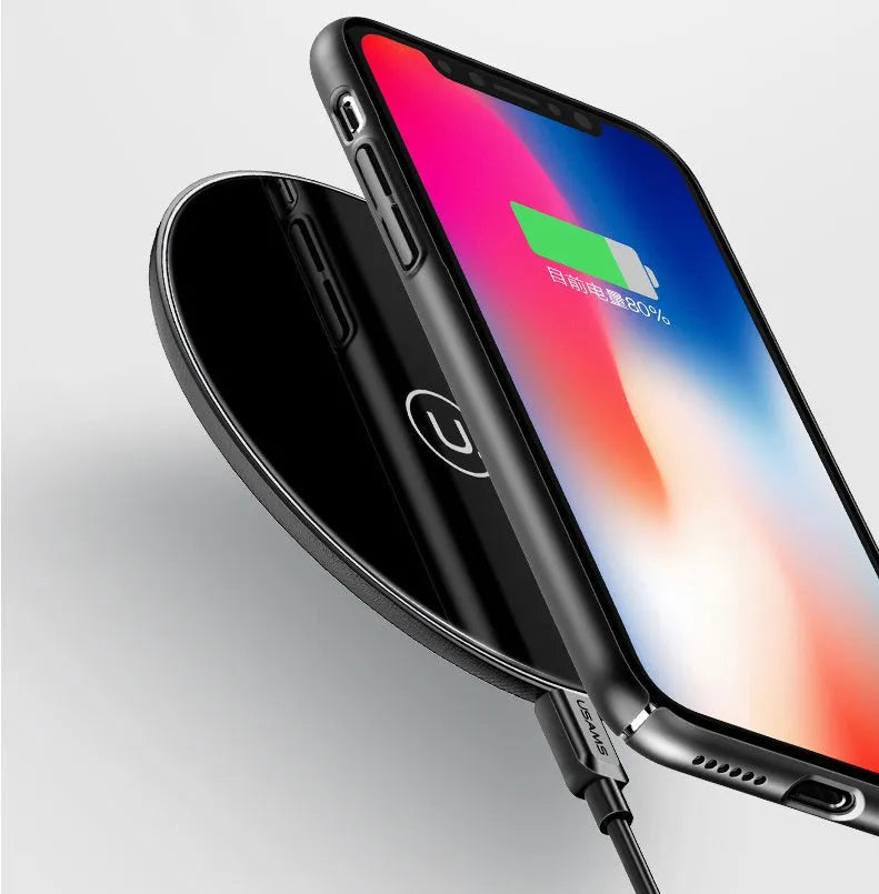Glass circular wireless charging pad with indicator light for Qi-compatible devices