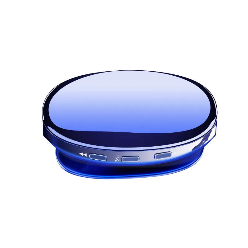 Blue Bluetooth MP4 music player with OLED screen showing track info, next to black and rose gold colour options.