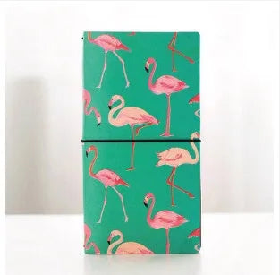 Japanese-style softcover notebook with a hand-painted cartoon design, choices include bird, cat, leopard, and watermelon.