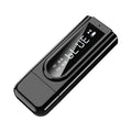 Black USB car FM bluetooth receiver for MP3 playback with AUX input.